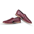 Peshawari : Wine flora embossed leather handmade Peshawari with Memory foam footpad. Article : P01_Flora_Wine