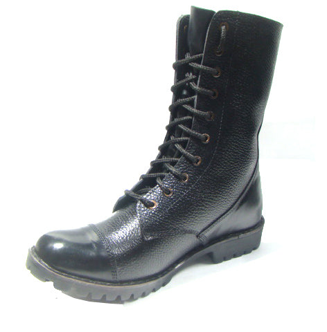 Biker Boots : 12" Inches long Black leather Rider boots for bikers with Memory foam footpad.