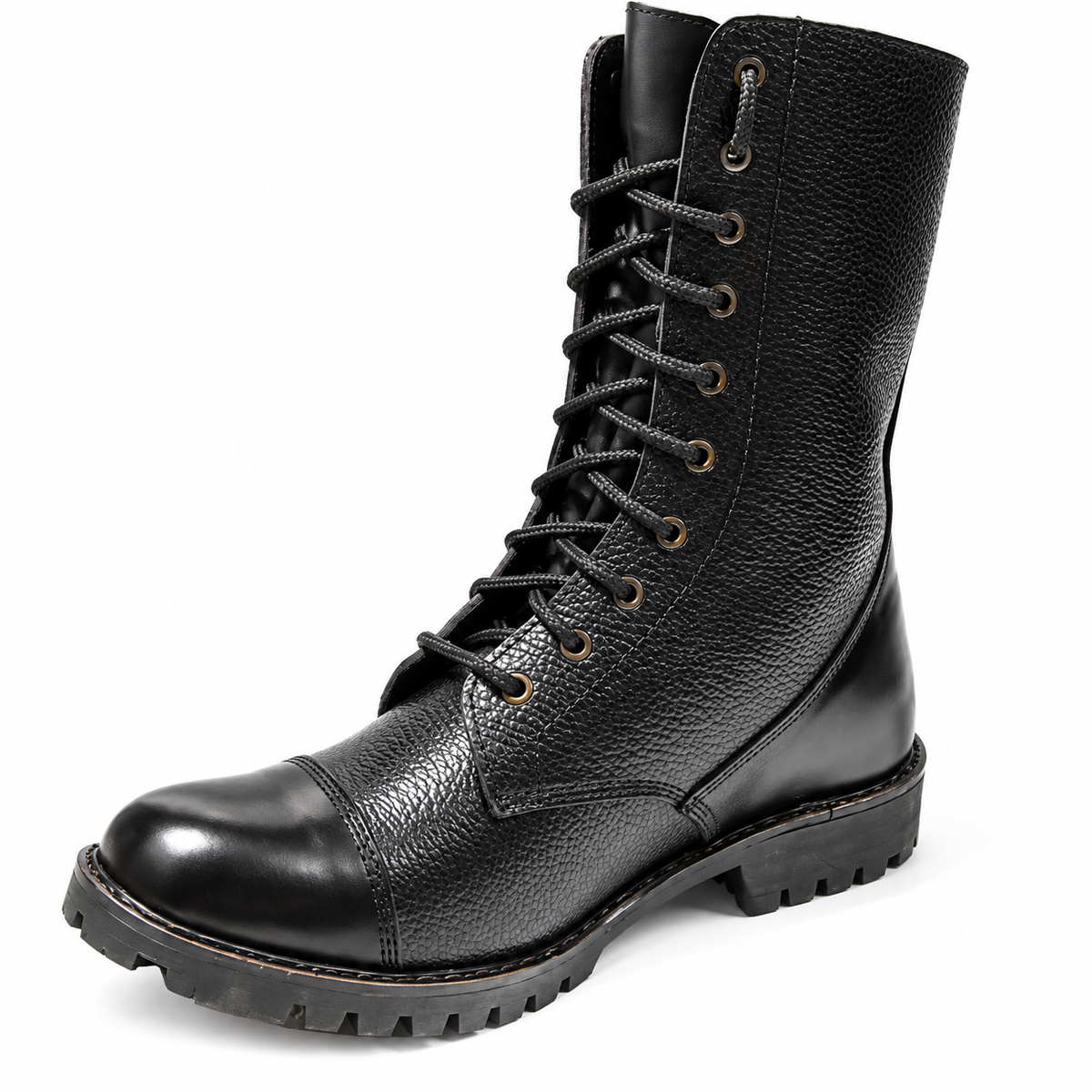Biker Boots : 12" Inches long Black leather Rider boots for bikers with Memory foam footpad.