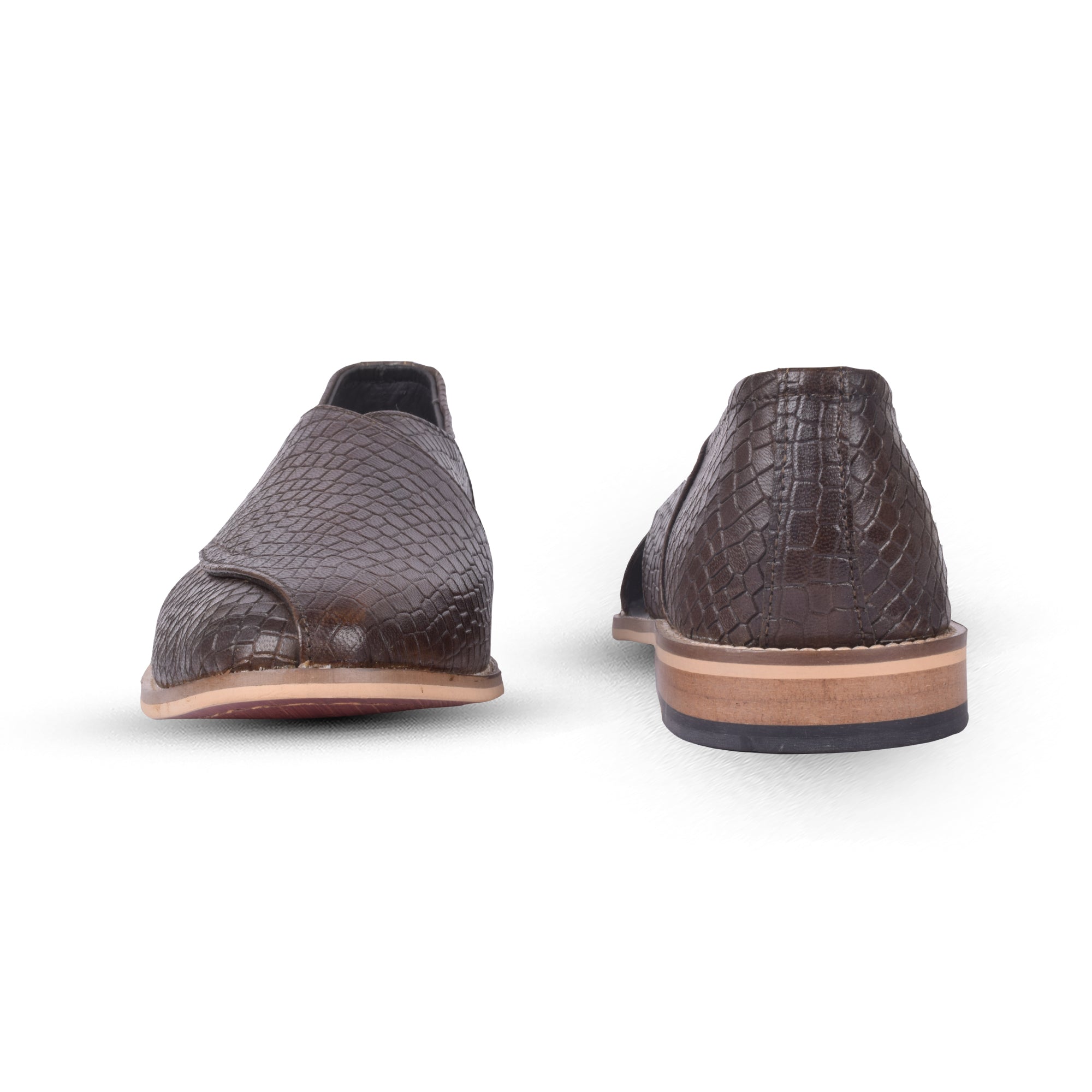 Peshawari : Alligator Olive embossed leather handmade Peshawari with Memory foam footpad. Article : P01_Alligator_Olive