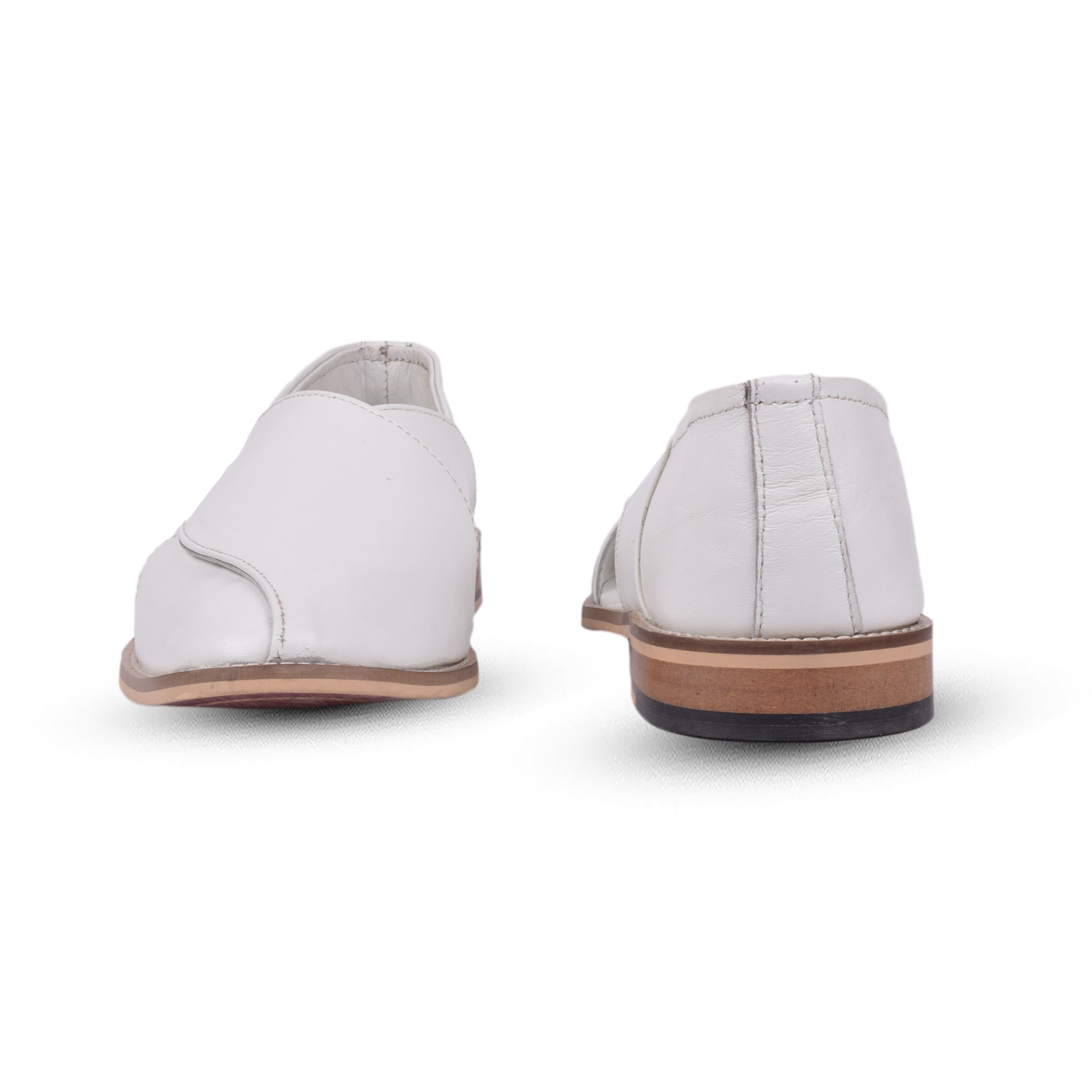 Peshawari : White leather handmade Peshawari with Memory foam footpad. Article : P01_White - Amisar Exports