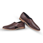 Peshawari : Brown Alligator embossed leather handmade Peshawari with Memory foam footpad. Article : P01_Alligator_Brown