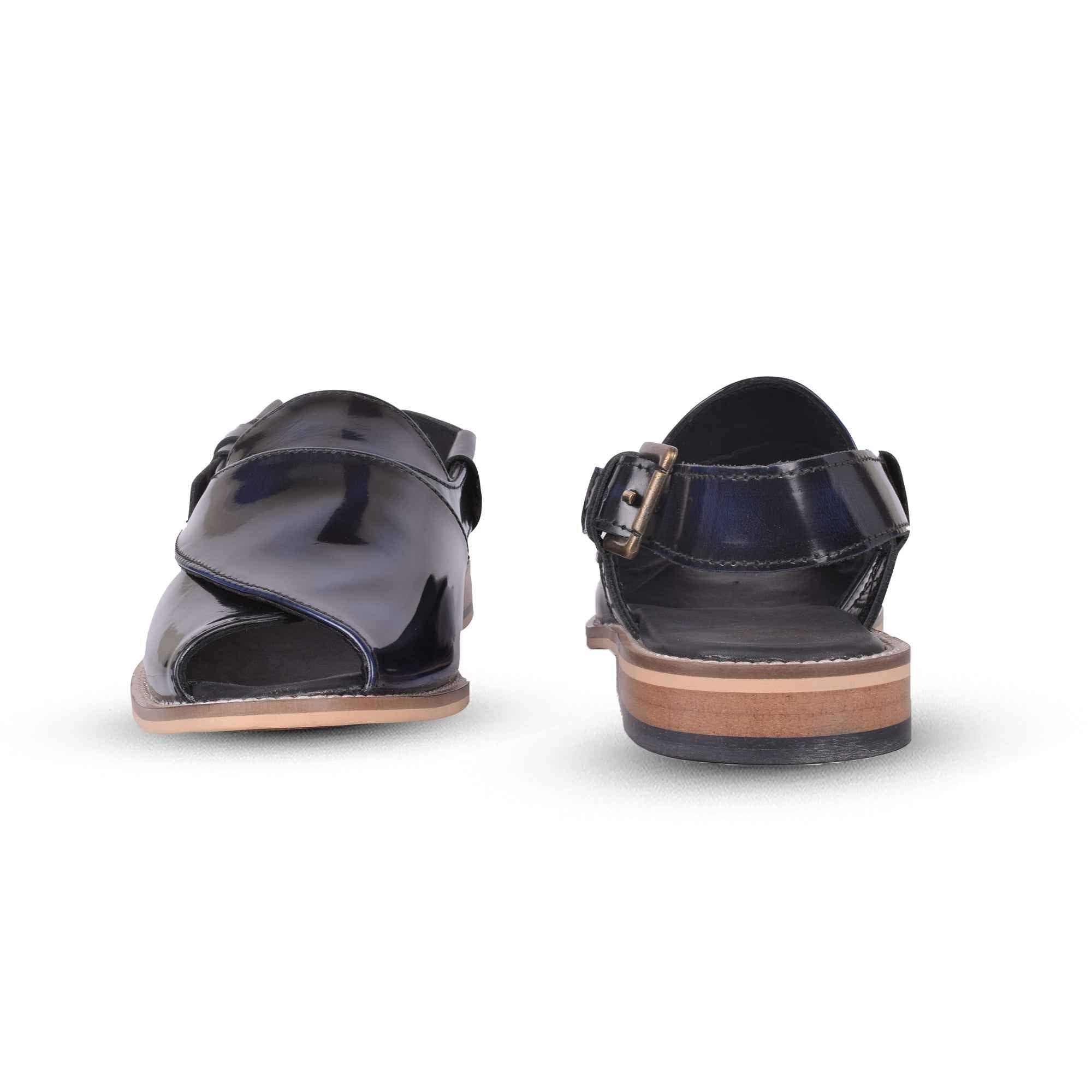 Peshawari : Blue brush off leather handmade Peshawari with Memory foam footpad. Article : P02_BlueBrushoff