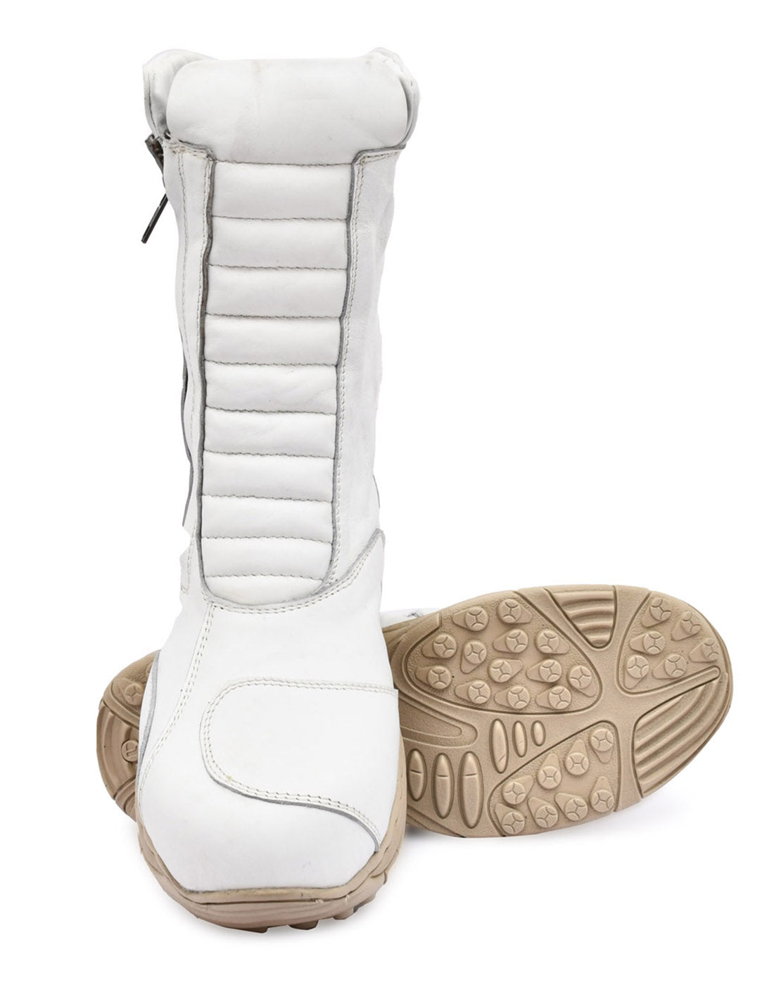 Biker Boots : Waterproof White leather Rider boots for bikers with Memory foam footpad.