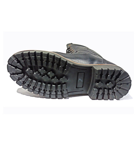 Biker Boots : 12" Inches long Black leather Rider boots for bikers with Memory foam footpad.