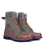 Biker Boots : Grey Suede leather Rider boots for bikers with Memory foam footpad.