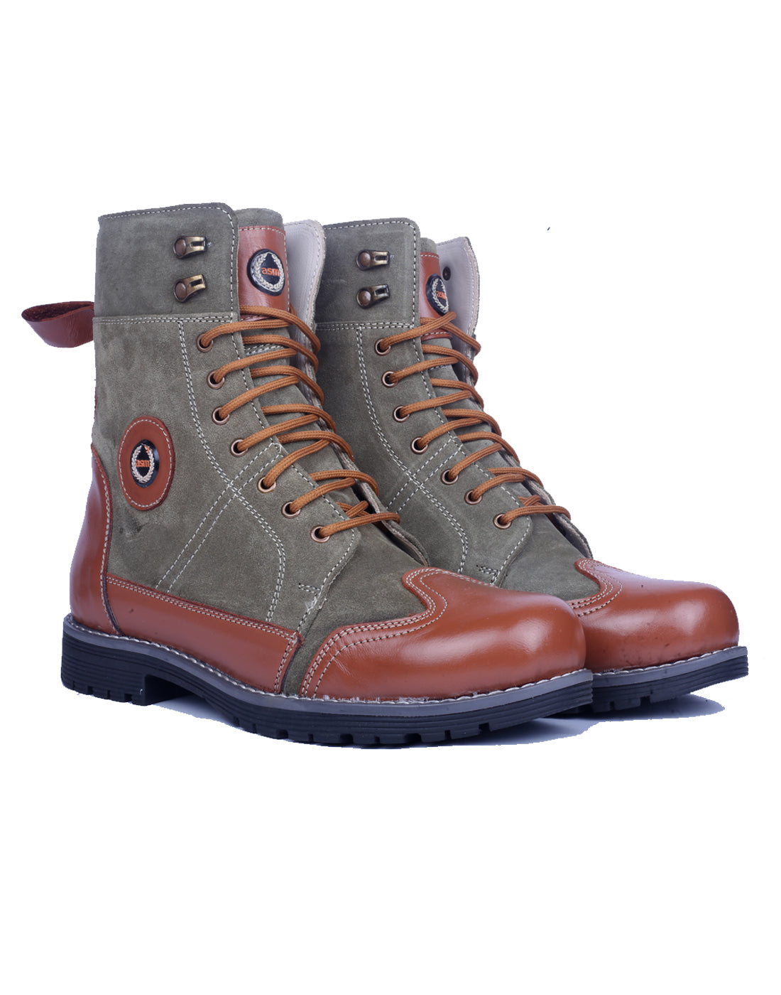 Biker Boots : Grey Suede leather Rider boots for bikers with Memory foam footpad.