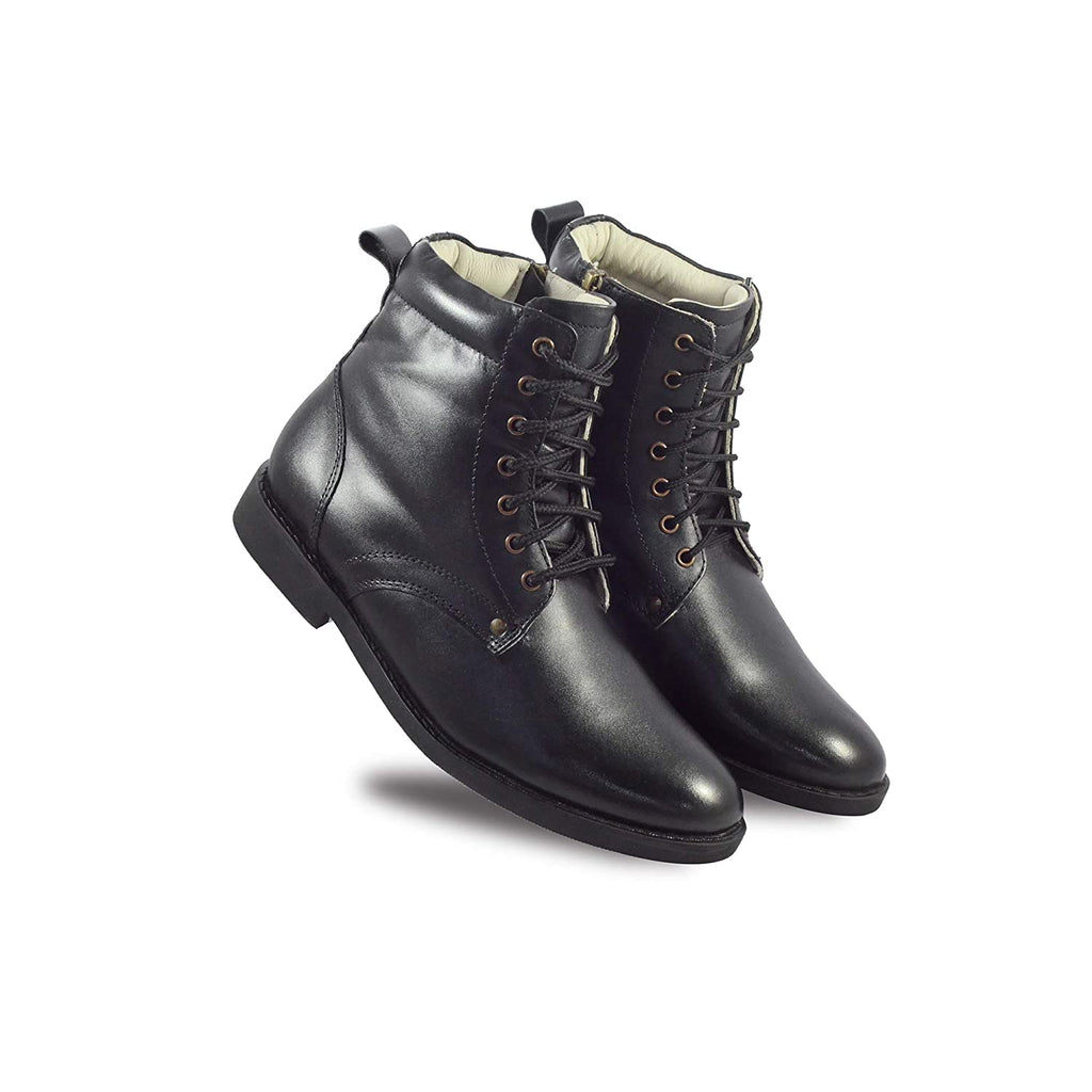 Pilots Boots : Black leather flying boots with side chain for Pilots with Memory foam footpad. Article : 610C