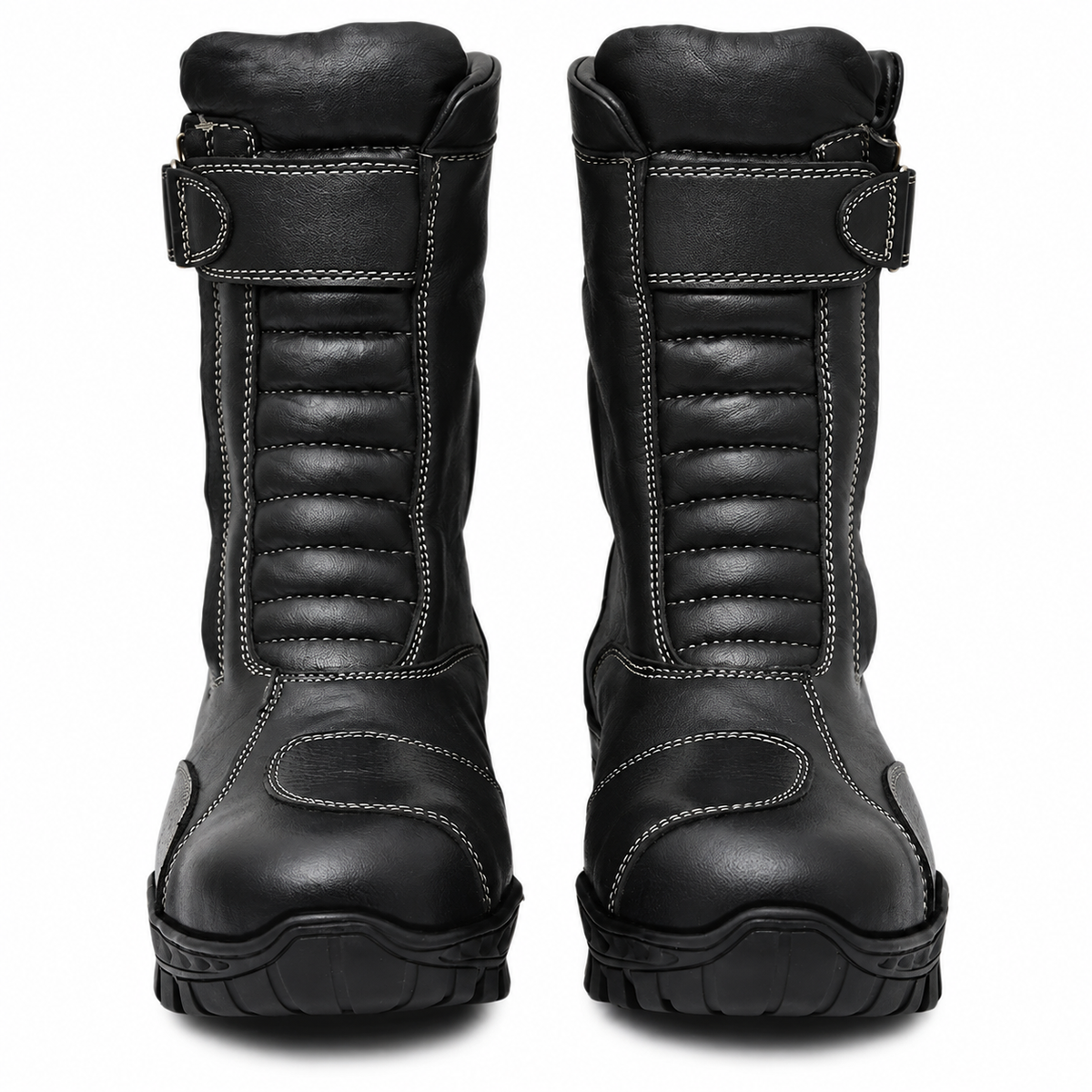 Biker Boots : Waterproof Black leather Rider boots for bikers with Memory foam footpad.