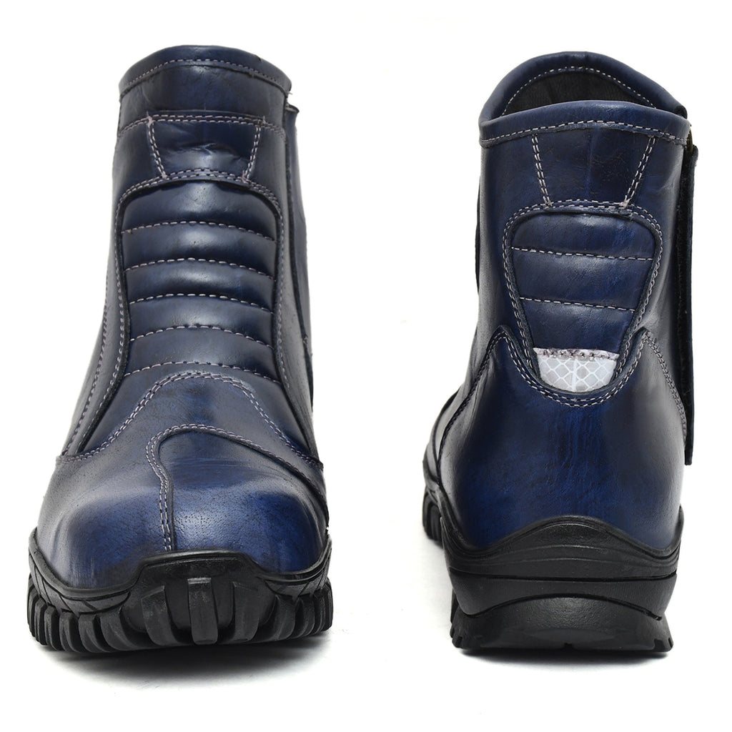 Biker Boots : Blue Rugged leather Rider boots for bikers with Steel toe.
