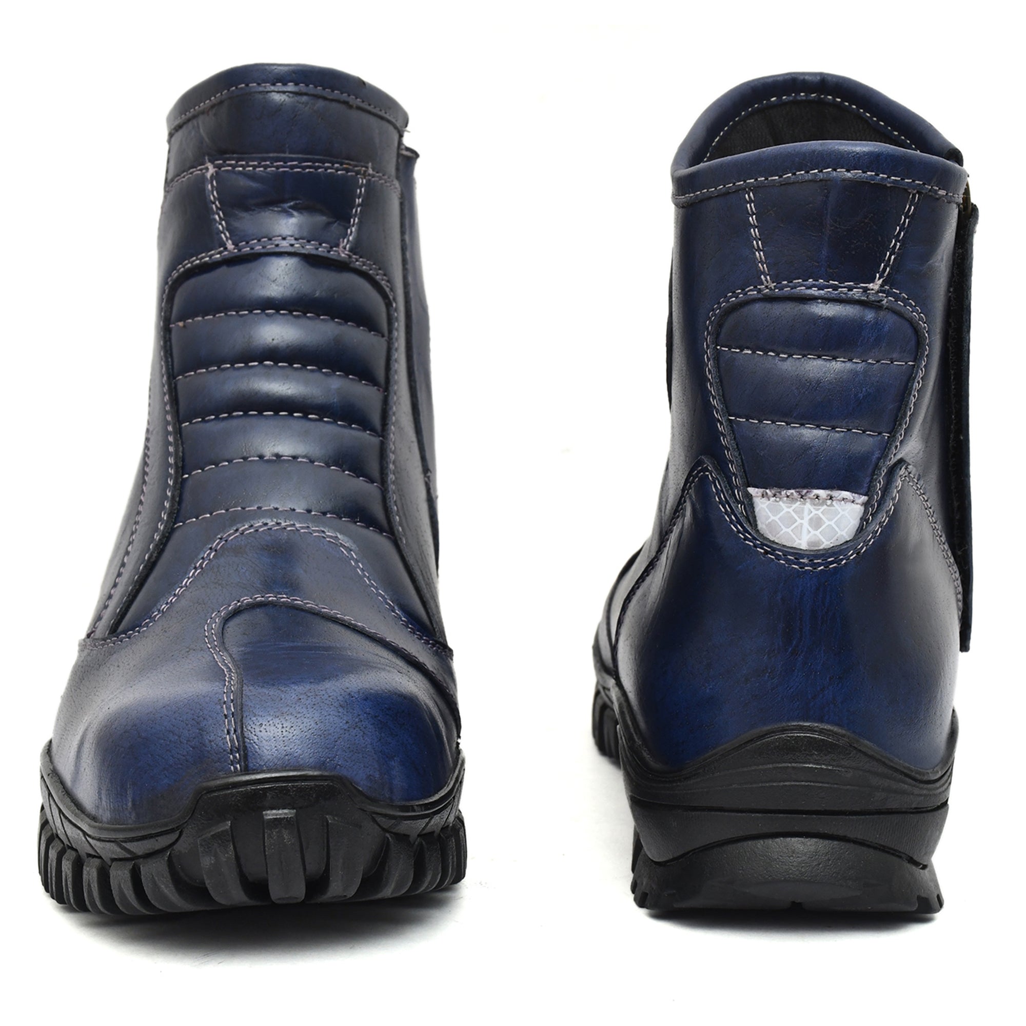 Biker Boots : Blue Rugged leather Rider boots for bikers with Steel toe.