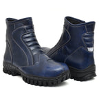 Biker Boots : Blue Rugged leather Rider boots for bikers with Steel toe.