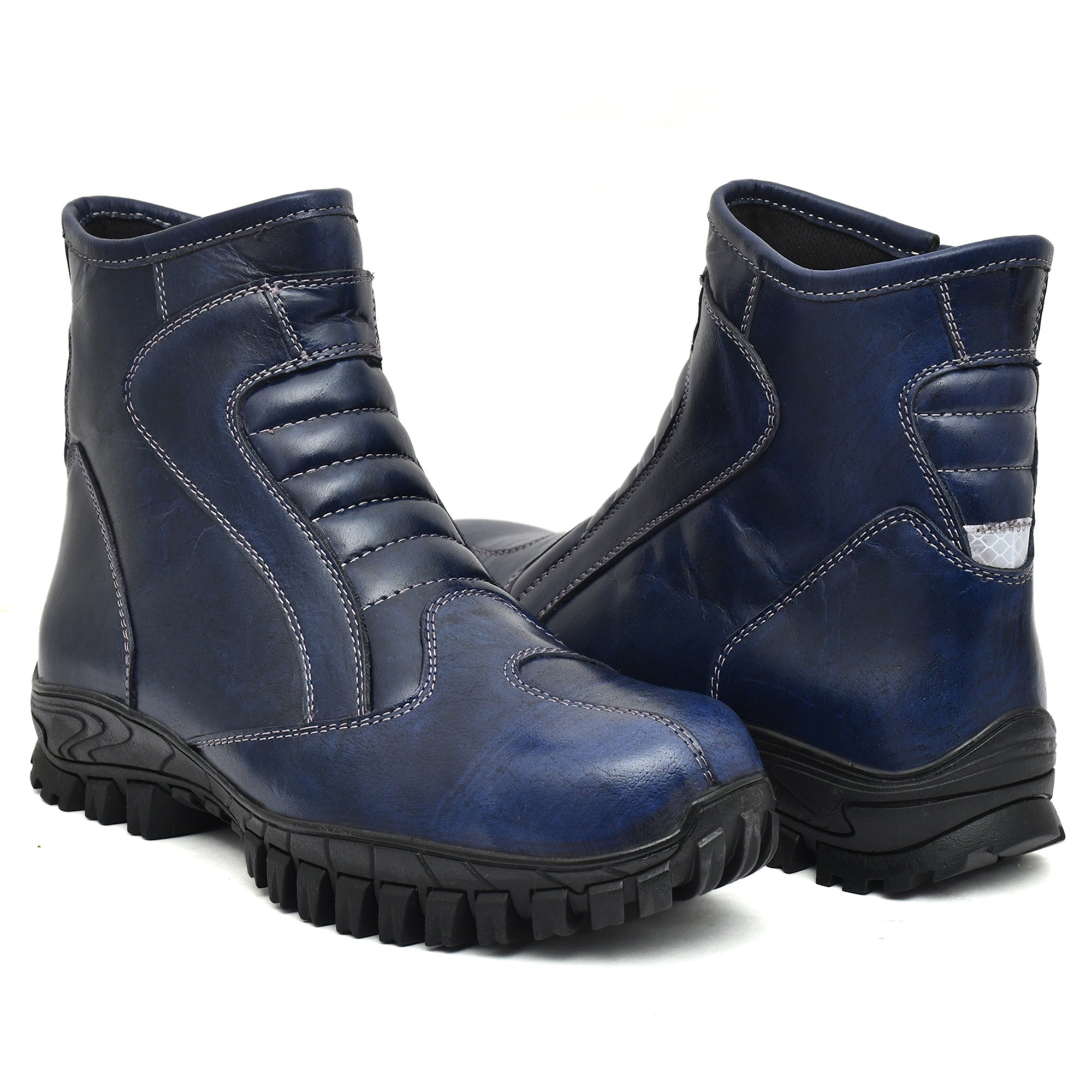 Biker Boots : Blue Rugged leather Rider boots for bikers with Steel toe.