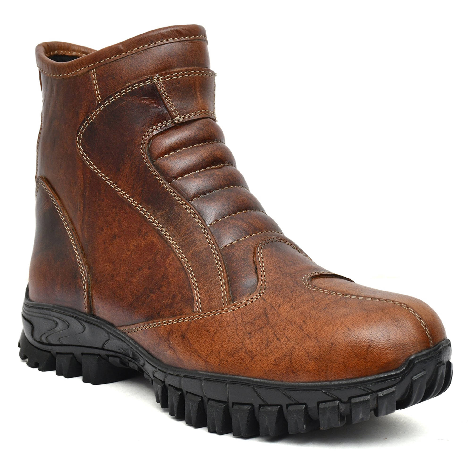 Biker Boots with Steel Toe: Brown Rugged Leather Rider Boots for Bikers