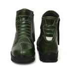 Biker Boots : Green leather Rider boots for bikers with Steel toe