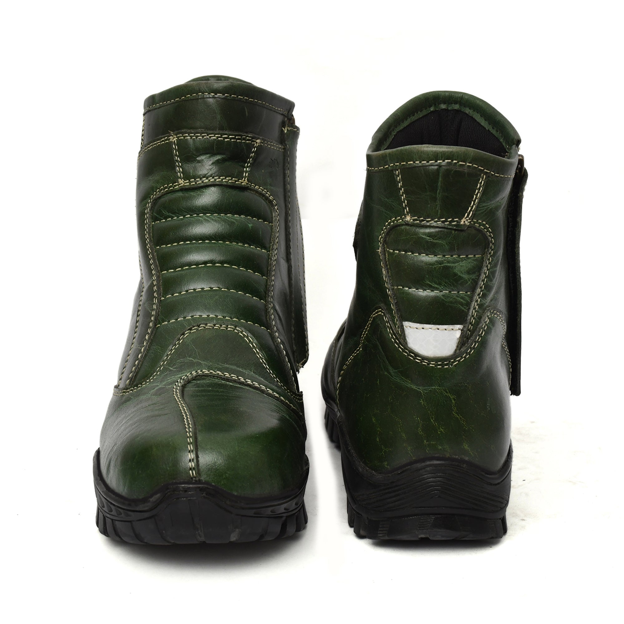 Biker Boots : Green leather Rider boots for bikers with Steel toe