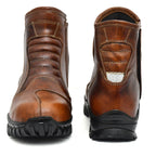 Biker Boots with Steel Toe: Brown Rugged Leather Rider Boots for Bikers
