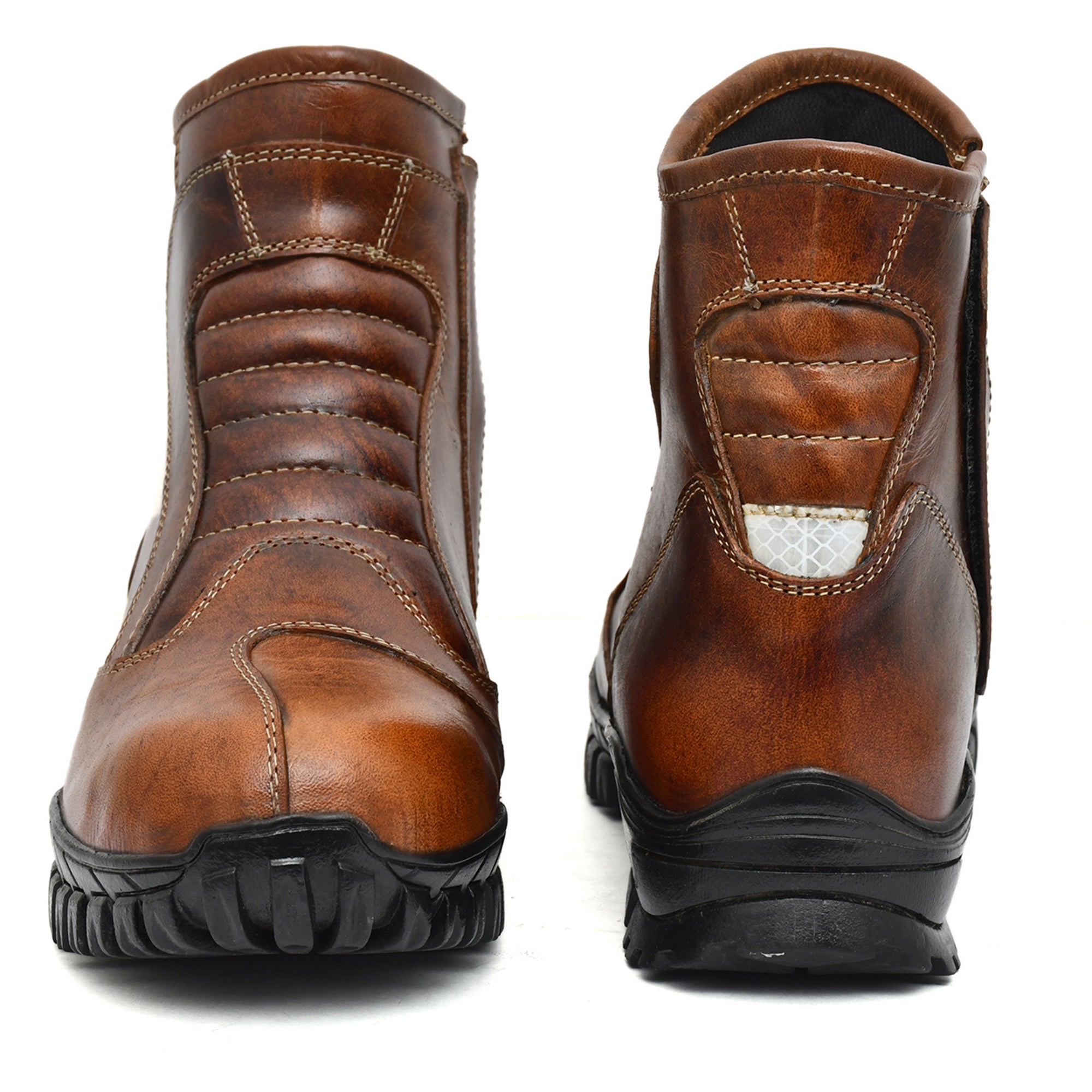 Biker Boots with Steel Toe: Brown Rugged Leather Rider Boots for Bikers
