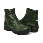 Biker Boots : Green leather Rider boots for bikers with Steel toe