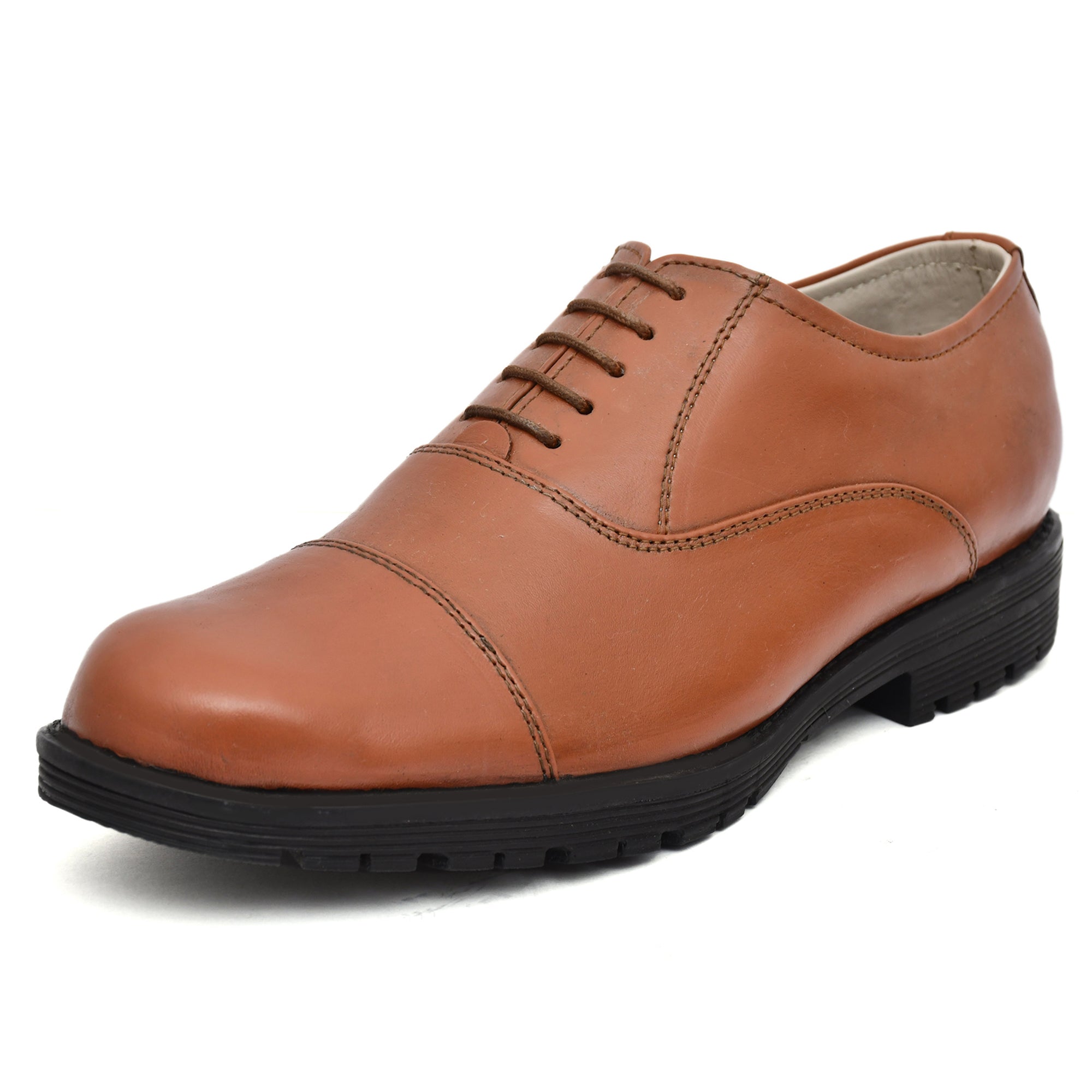 Safety Shoes : Industrial Safety Oxford Police Tan leather Shoes with Steel Toe & Memory foam footpad. Article : S110-PoliceTan
