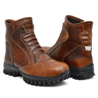 Biker Boots with Steel Toe: Brown Rugged Leather Rider Boots for Bikers