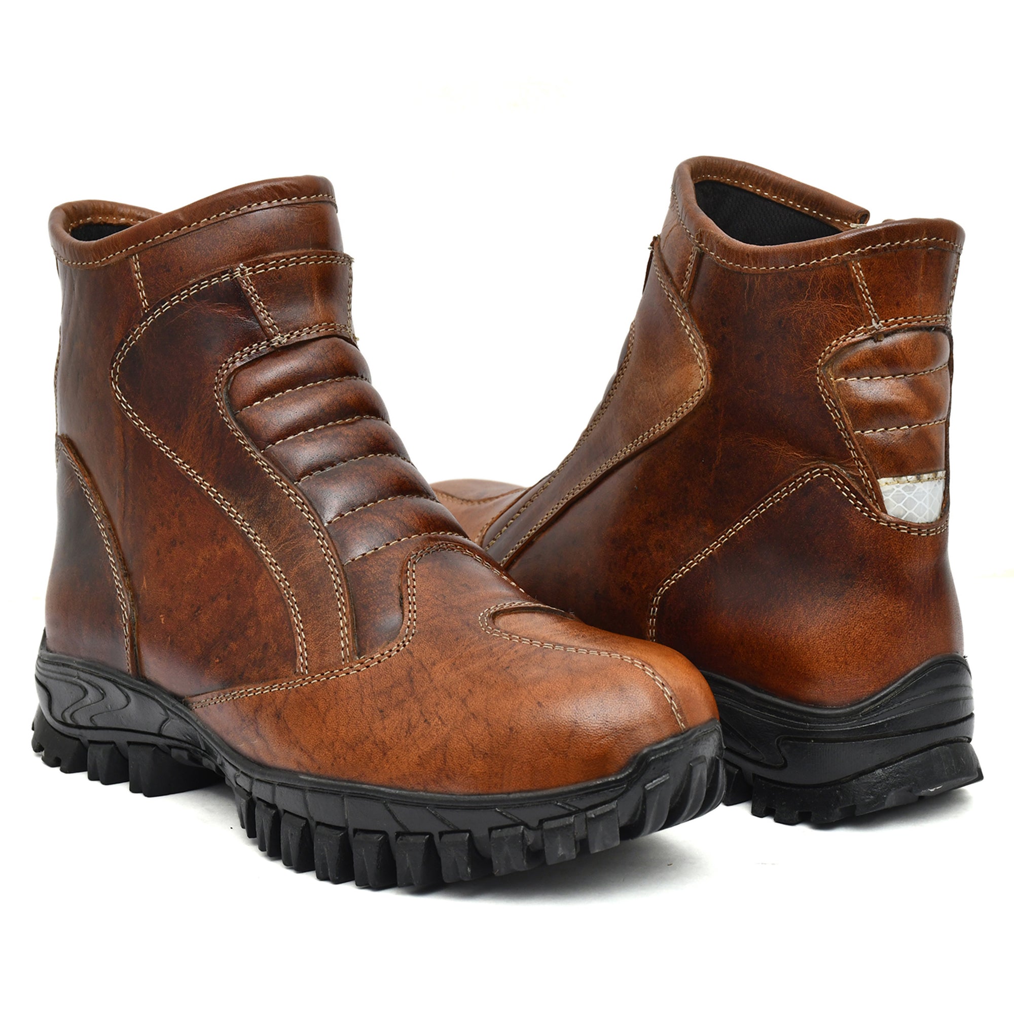 Biker Boots with Steel Toe: Brown Rugged Leather Rider Boots for Bikers