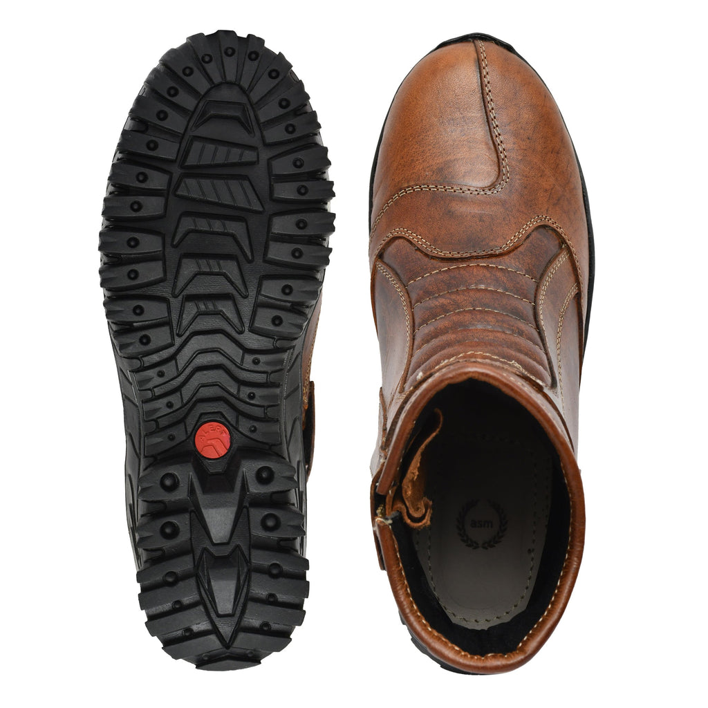 Biker Boots with Steel Toe: Brown Rugged Leather Rider Boots for Bikers