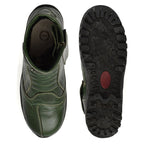 Biker Boots : Green leather Rider boots for bikers with Steel toe