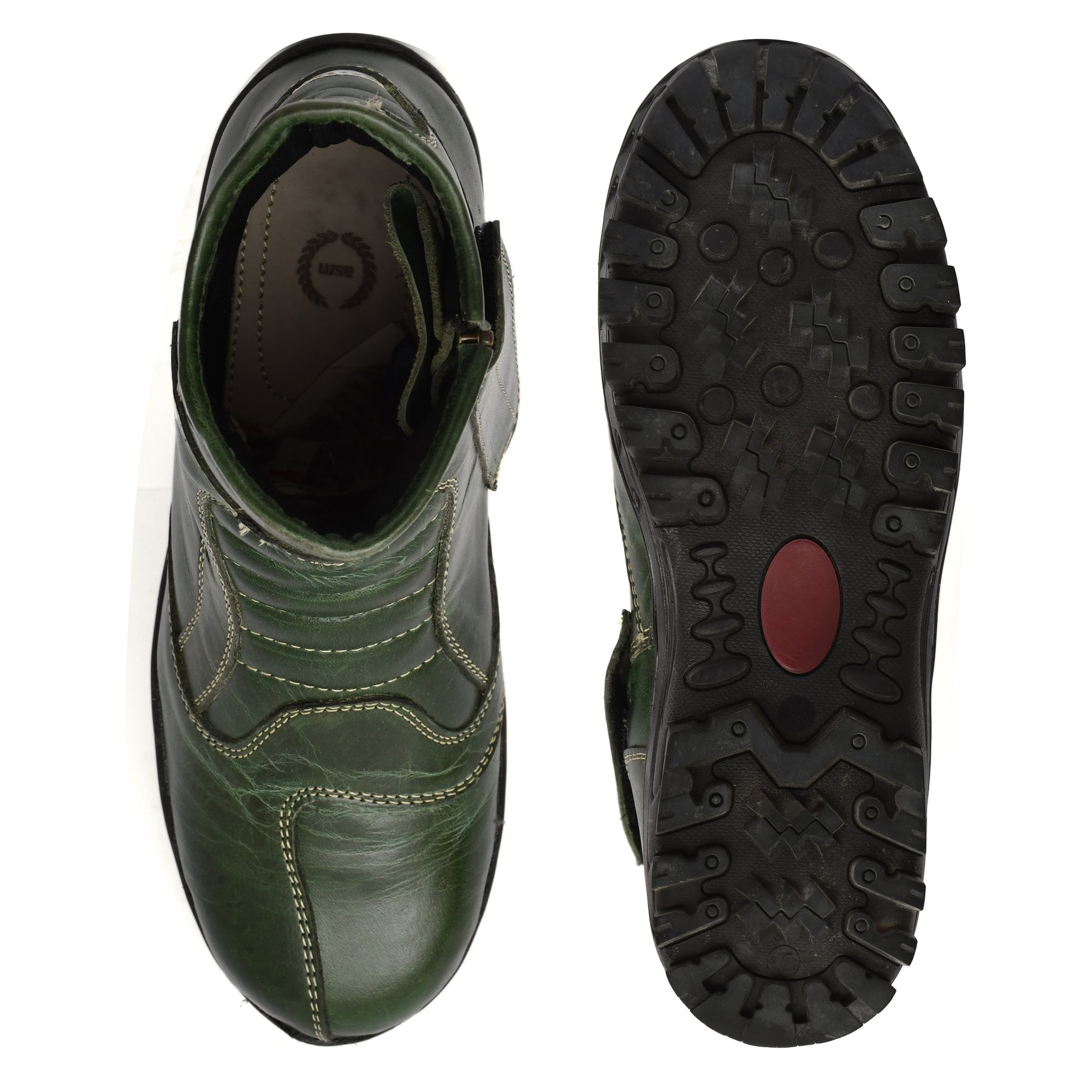 Biker Boots : Green leather Rider boots for bikers with Steel toe