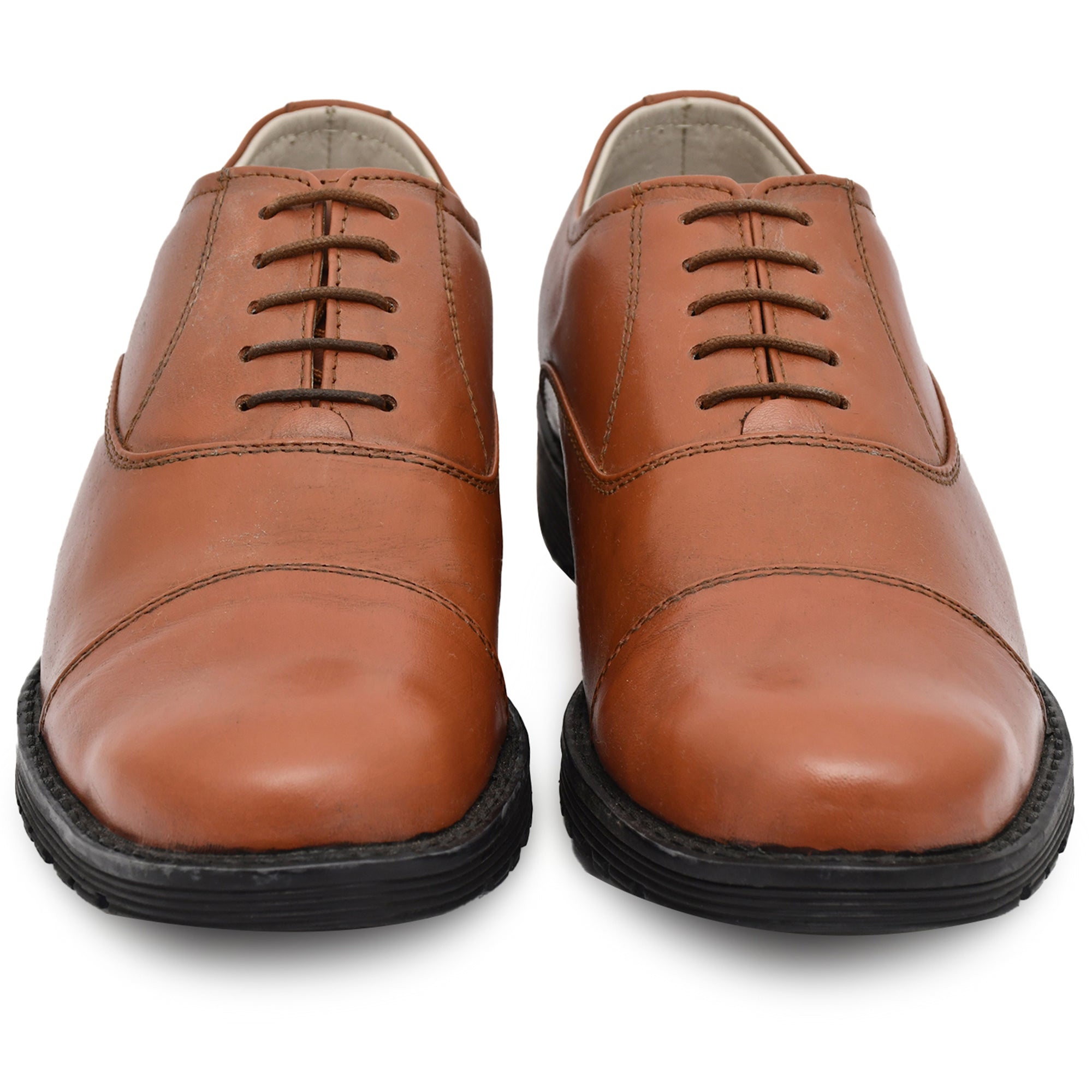 Safety Shoes : Industrial Safety Oxford Police Tan leather Shoes with Steel Toe & Memory foam footpad. Article : S110-PoliceTan