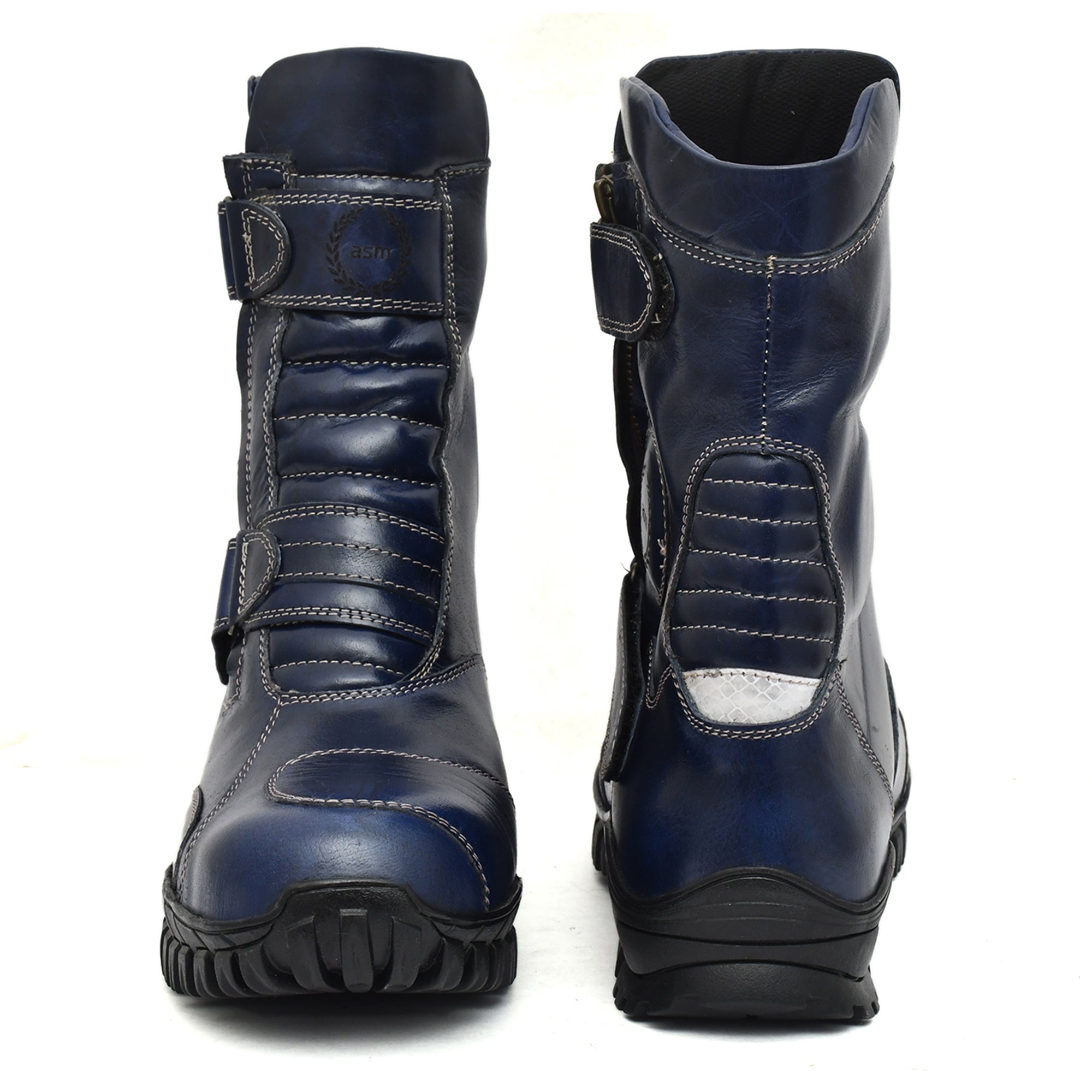 Biker Boots : Waterproof Blue Rugged leather Rider boots for bikers with Memory foam footpad.