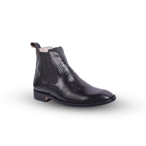 Chelsea Boots : Genuine Black Croco Embossed leather Goodyear welted Chelsea Boots with Memory foam footpad. Article : ChelseaHM01-Black