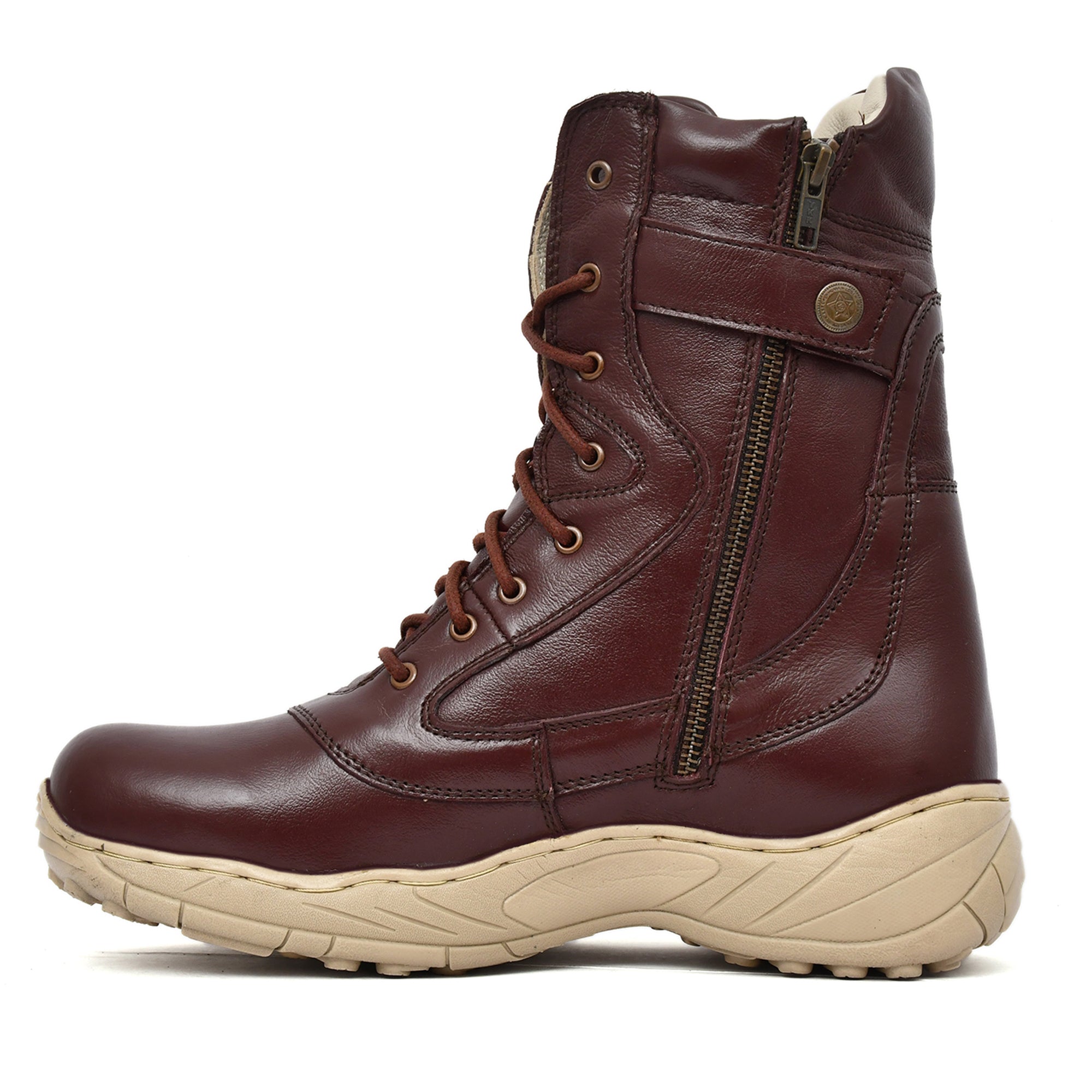 Biker Boots : Cherry leather Rider boots for bikers with side chain & Memory foam footpad.