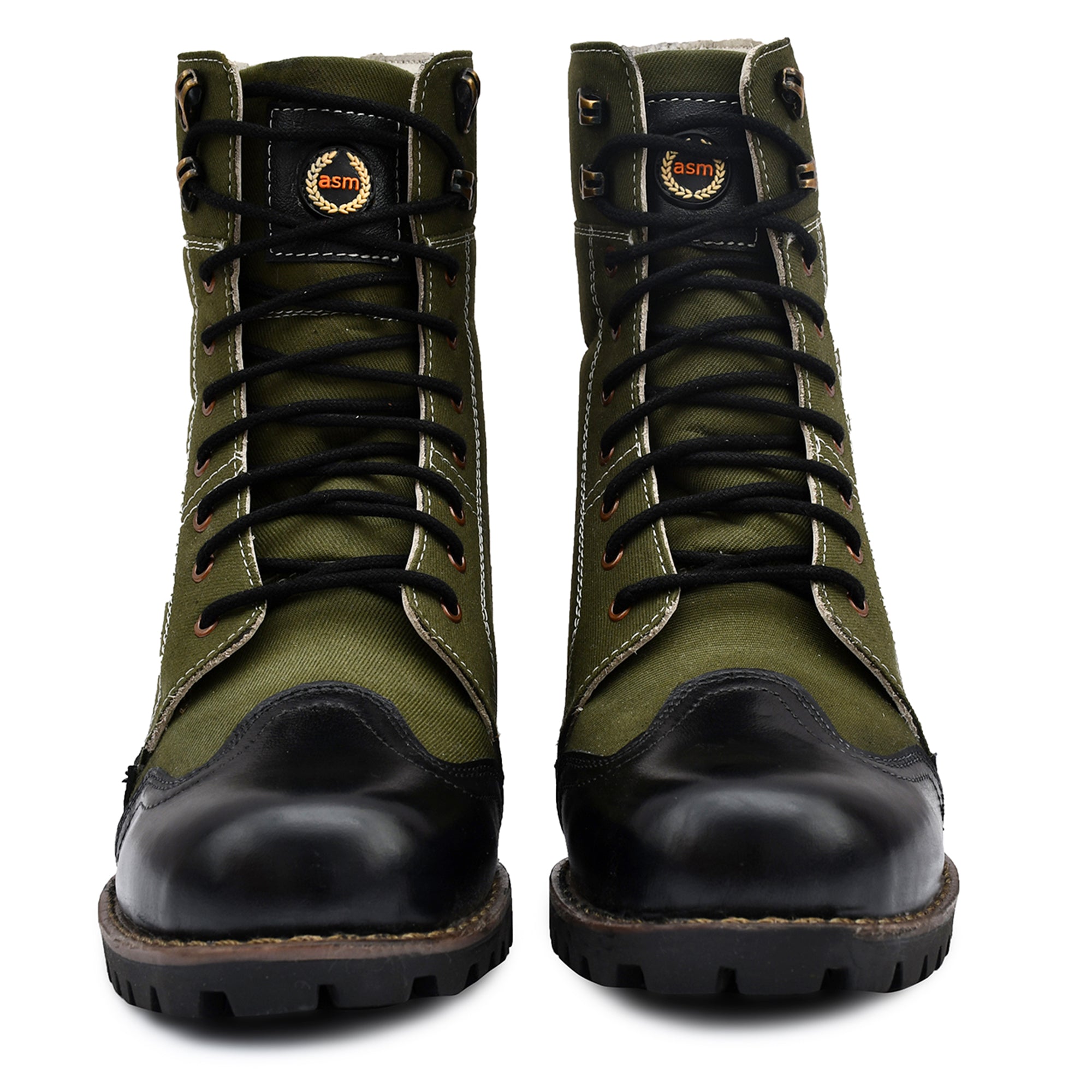 Biker Boots : Green & Black leather Rider boots for bikers with Memory foam footpad.