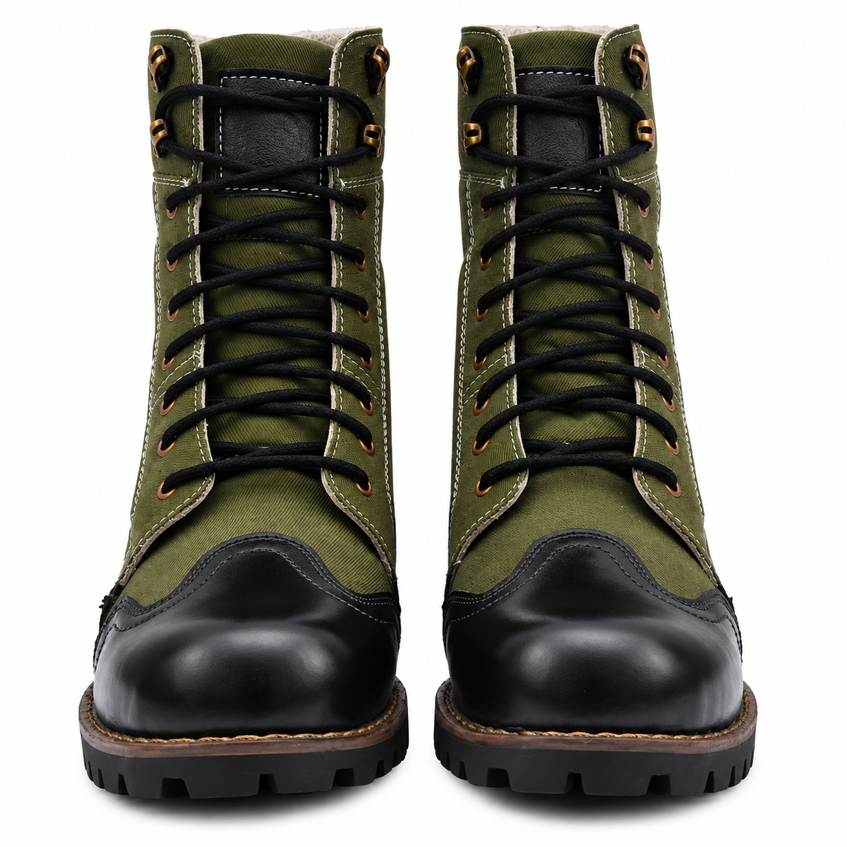 Biker Boots : Green & Black leather Rider boots for bikers with Memory foam footpad.