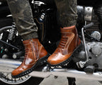 Biker Boots with Steel Toe: Brown Rugged Leather Rider Boots for Bikers