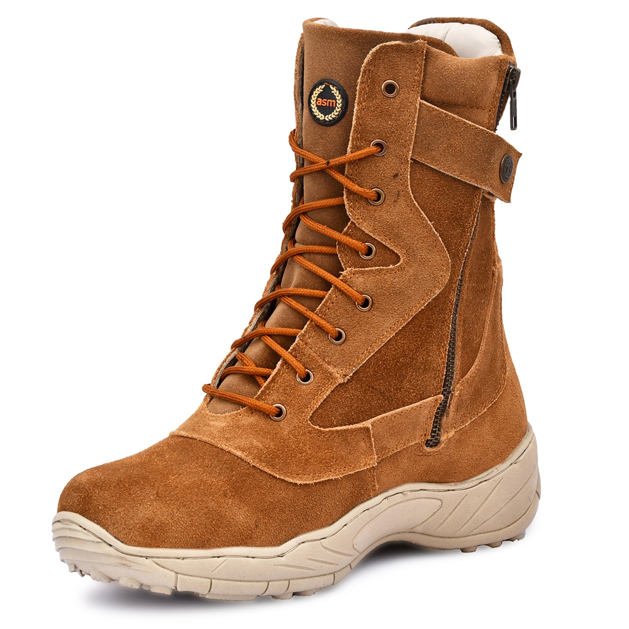 Biker Boots : Tan Suede leather Rider boots for bikers with Side chain & Memory foam footpad.