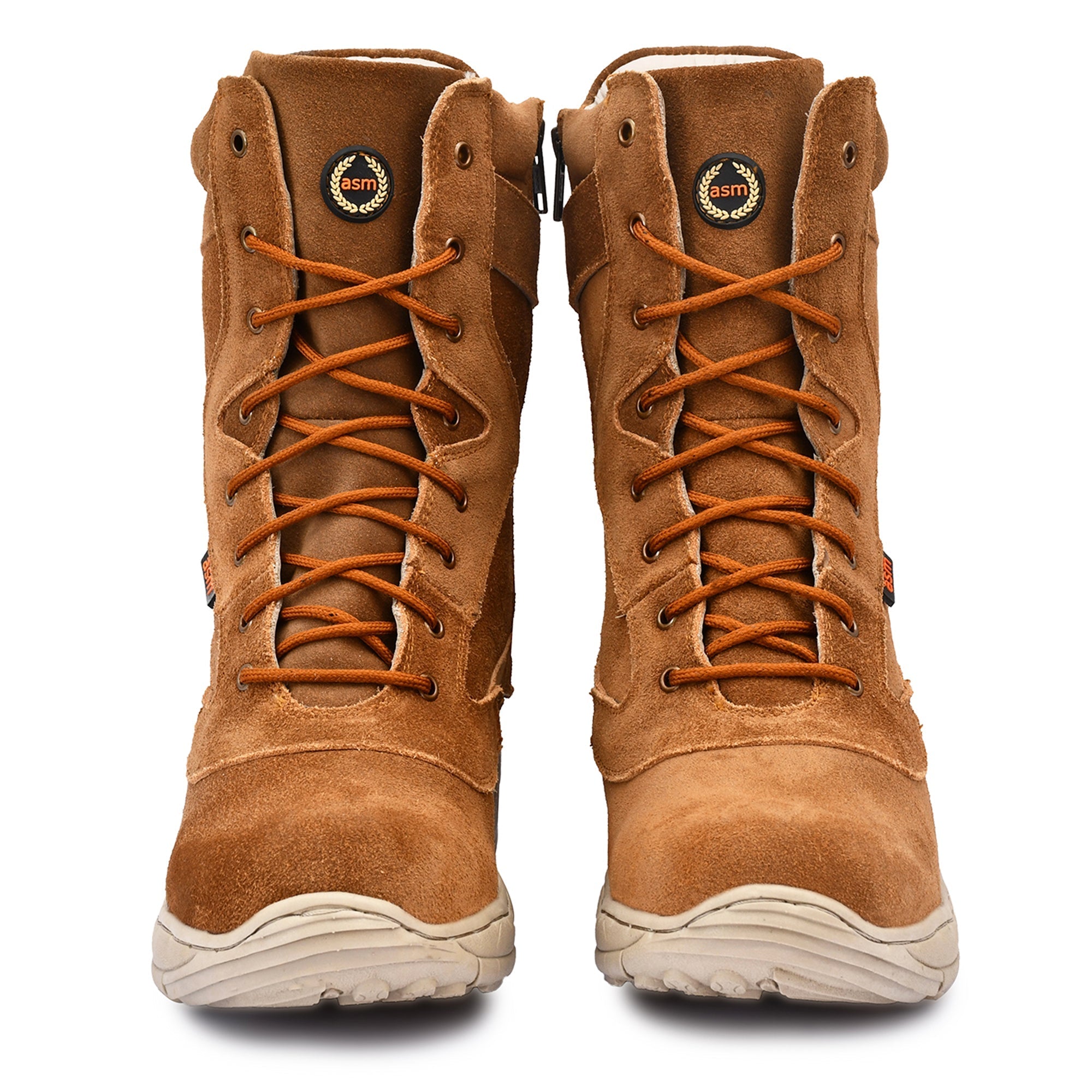 Biker Boots : Tan Suede leather Rider boots for bikers with Side chain & Memory foam footpad.