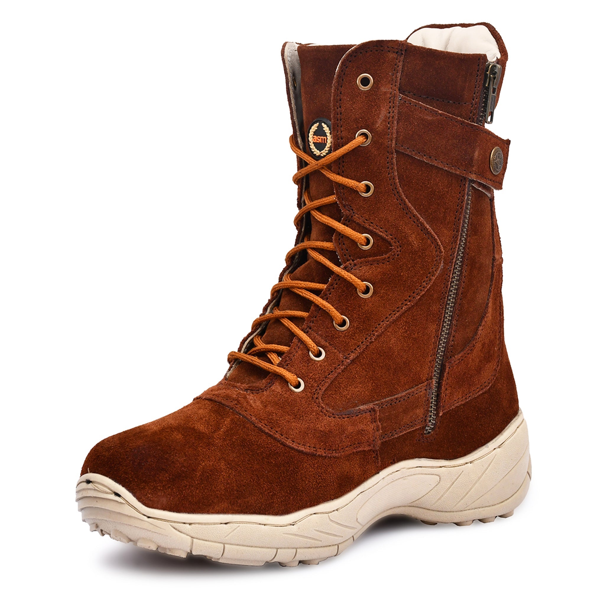 Biker Boots : Tan Suede leather Rider boots for bikers with Side chain & Memory foam footpad.