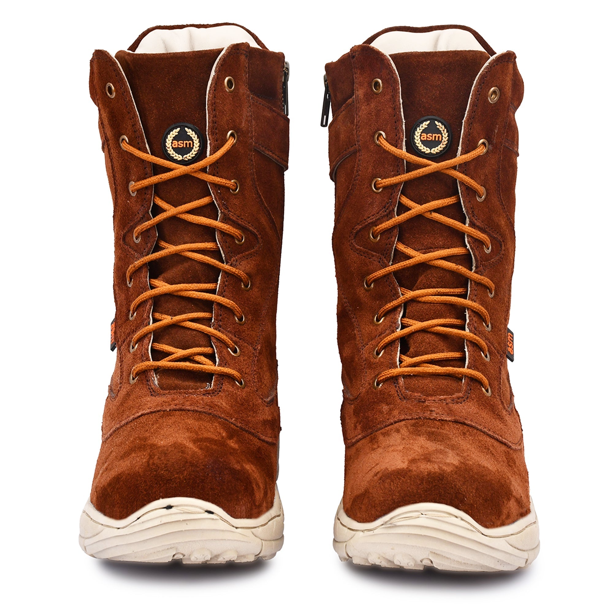 Biker Boots : Tan Suede leather Rider boots for bikers with Side chain & Memory foam footpad.