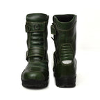 Biker Boots : Waterproof Green Rugged leather Rider boots for bikers with Memory foam footpad.