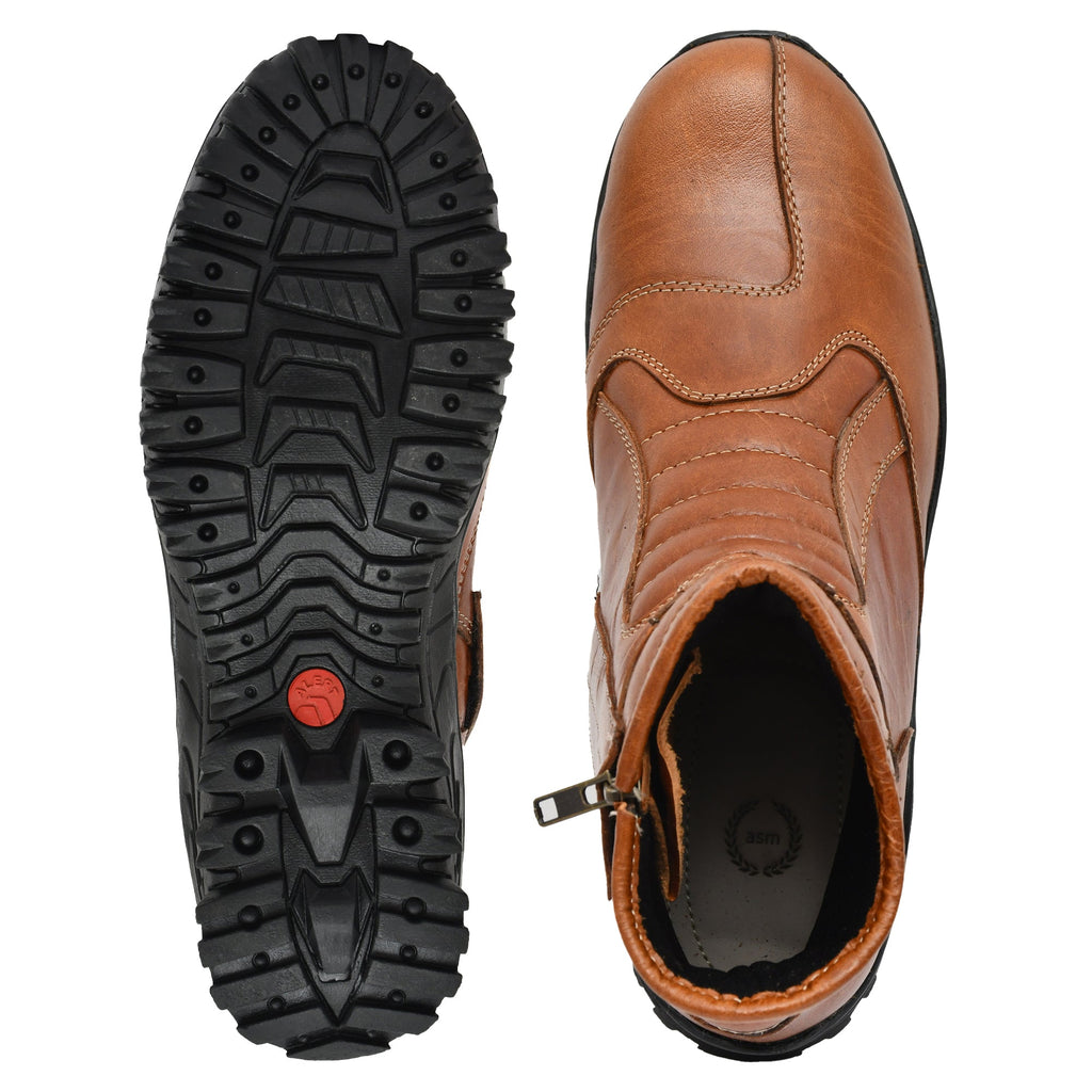 Biker Boots : Tan  Rugged leather Rider boots for bikers with Steel toe.
