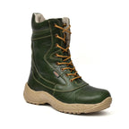 Biker Boots : Green leather Rider boots for bikers with Steel toe