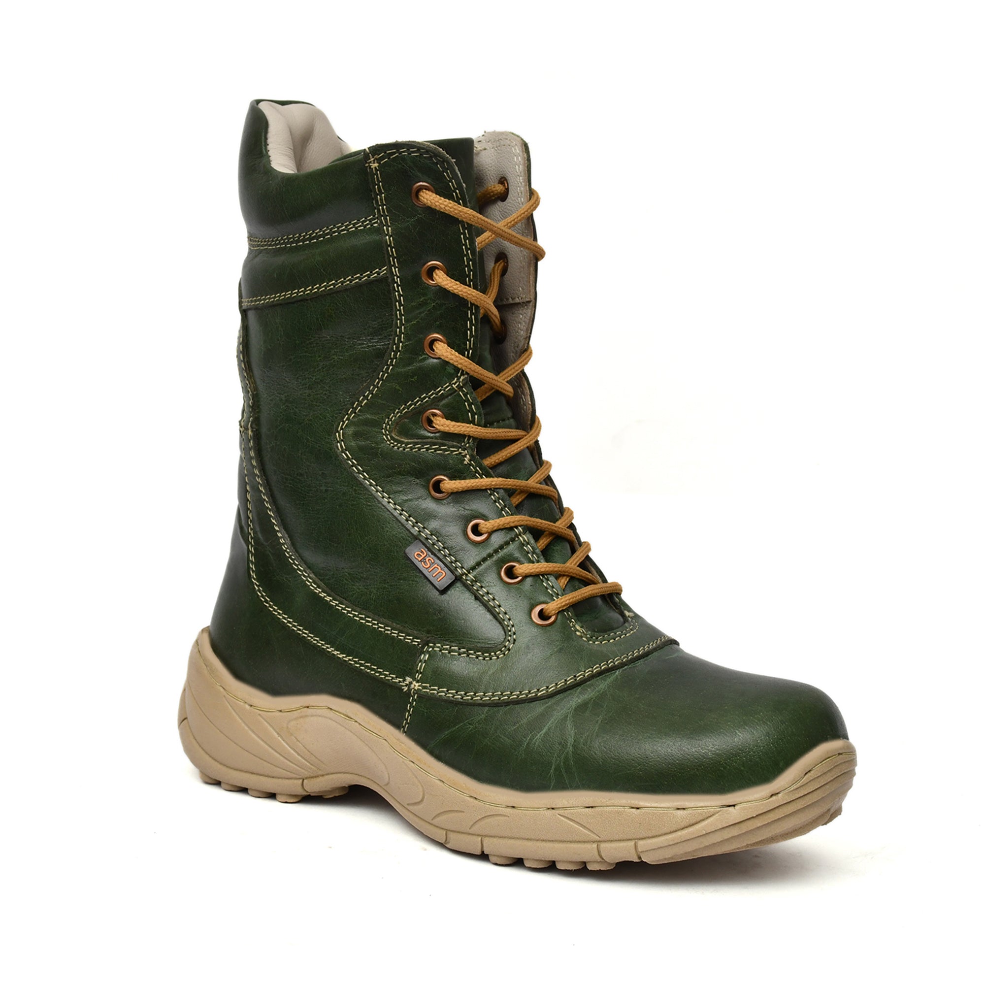 Biker Boots : Green leather Rider boots for bikers with Steel toe