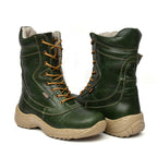 Biker Boots : Green leather Rider boots for bikers with Steel toe