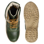 Biker Boots : Green leather Rider boots for bikers with Steel toe