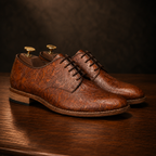 Goodyear Welted Derby Shoes by Amisar :  Tan flor-a leather with Memory foam footpad. HD201-c
