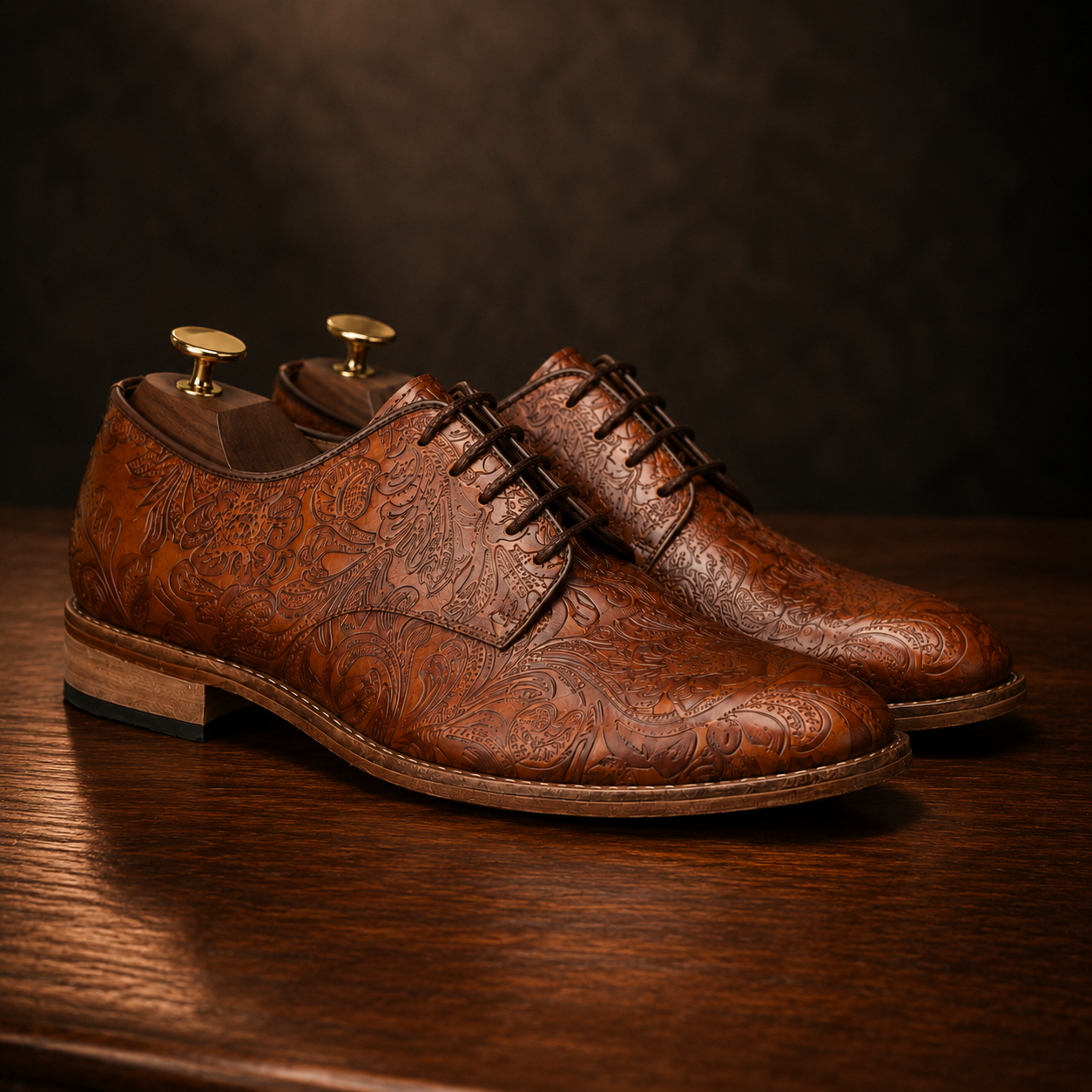 Goodyear Welted Derby Shoes by Amisar :  Tan flor-a leather with Memory foam footpad. HD201-c