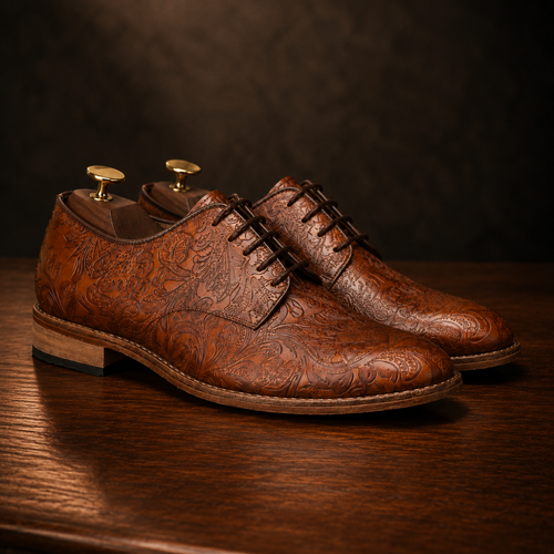 Goodyear Welted Derby Shoes by Amisar :  Tan flor-a leather with Memory foam footpad. HD201-c