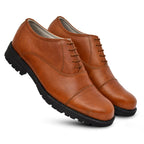 Safety Shoes : Industrial Safety Oxford Tan Rugged leather Shoes with Steel Toe & Memory foam footpad. Article : S110-Tan